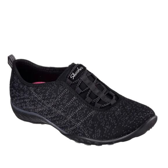 Skechers Shoes SZ 9 Breathe-Easy Just Chillin 23008 Black Relaxed Knit Lace Up - Picture 2 of 9